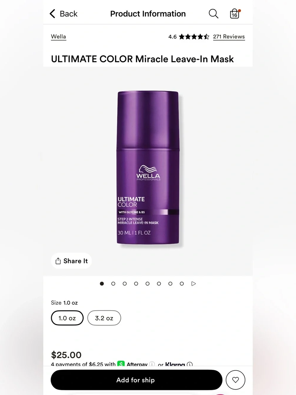 Wella ULTIMATE COLOR Miracle Leave-In Mask 1oz $25